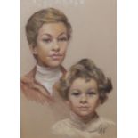 Donald Ray (?) - pastel – Study of a mother & daughter, signed & dated 1979, 21” x 14”