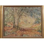 W.J. Caparne - watercolour - 'Autumn Woodland, Clarendon, Near Salisbury', 15" x 19".