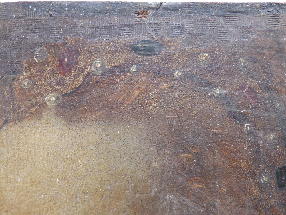 An antique oil laid on panel - Portrait of an Elizabethan lady with jewels in her red hair, tooled - Image 2 of 8