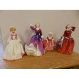 A Royal Doulton figurine - Blithe Morning HN2065, two others and a Royal Worcester Doughty