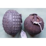 Two Turkish grenades; No.2 Infantry WW! & Ball grenade WWI. (2)