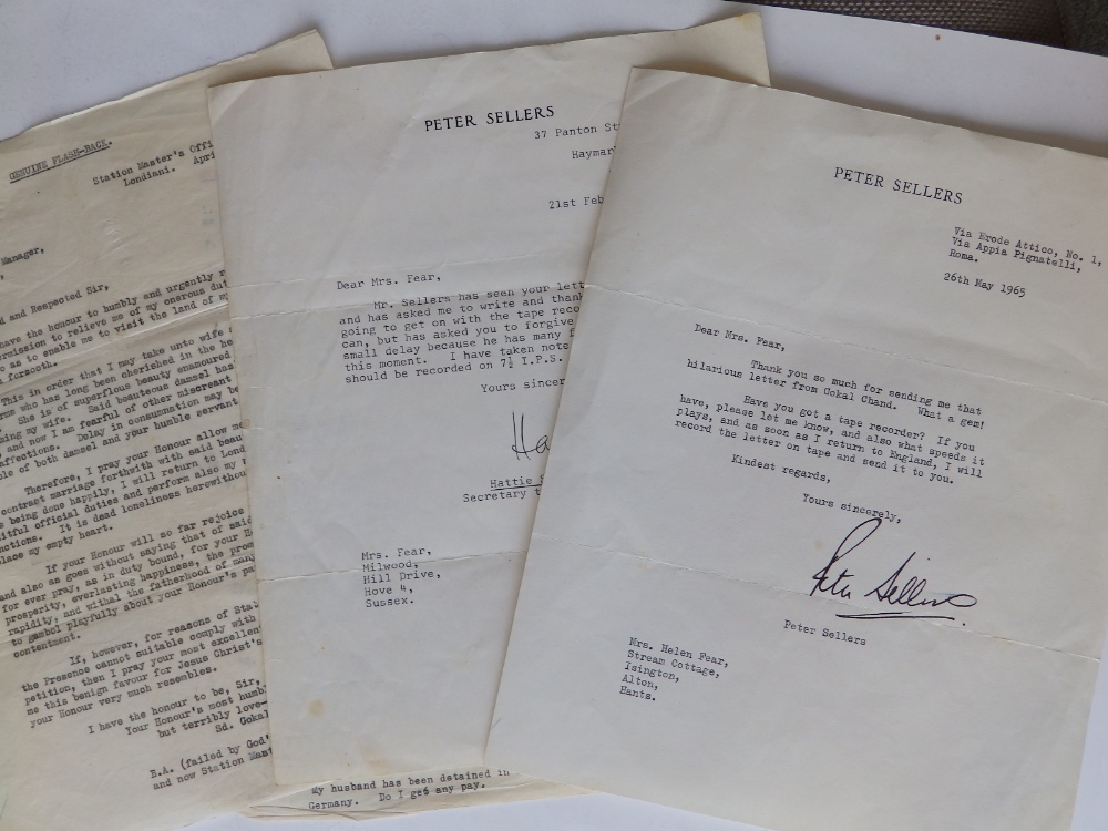 A typed letter from Peter Sellers on his headed notepaper, dated 26th May 1965, to a Mrs Fear,
