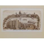 Glynn Thomas - a small signed limited edition sepia etching - 'St. Paul's from Bankside' - 199/