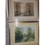 Malcolm Fry - a pair of watercolours - River scenes & Country lane, 9.5" x 14". (2)