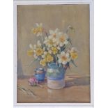 Owen Bowen - oil on canvas - Still life daffodils, signed, 24" x 18"