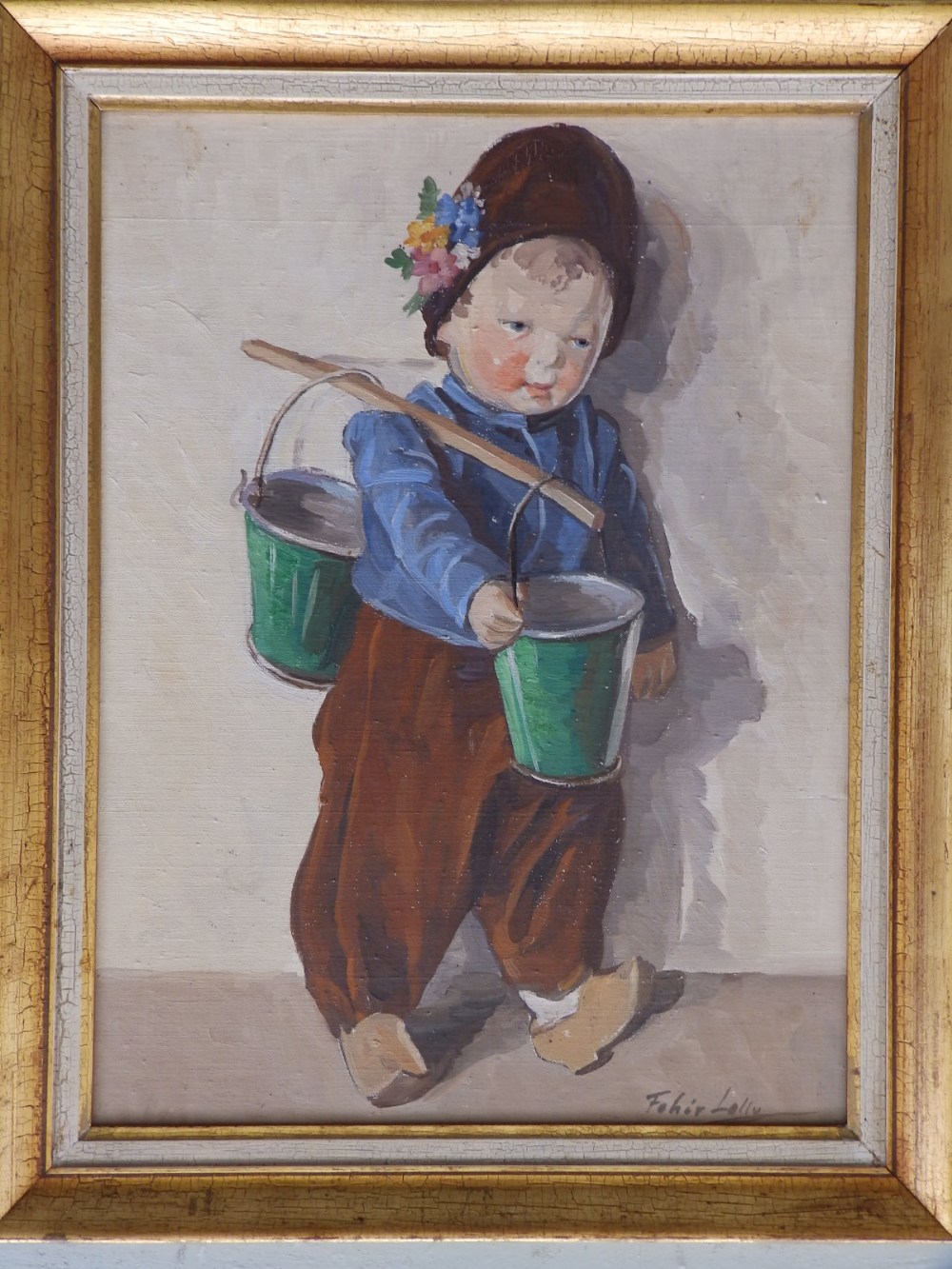 Feher Lolly - a pair of oils on canvas board - Little Dutch boy & girl, signed, 15.5" x 11.5" (2)