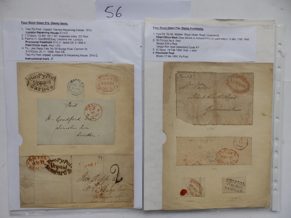 Three pre-adhesive GB stamp items from the 18thC and later, a pre-stamp letter front and four - Image 2 of 2