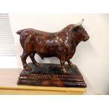 A large 19thC brown glazed earthenware bull by Mafra - a/f.