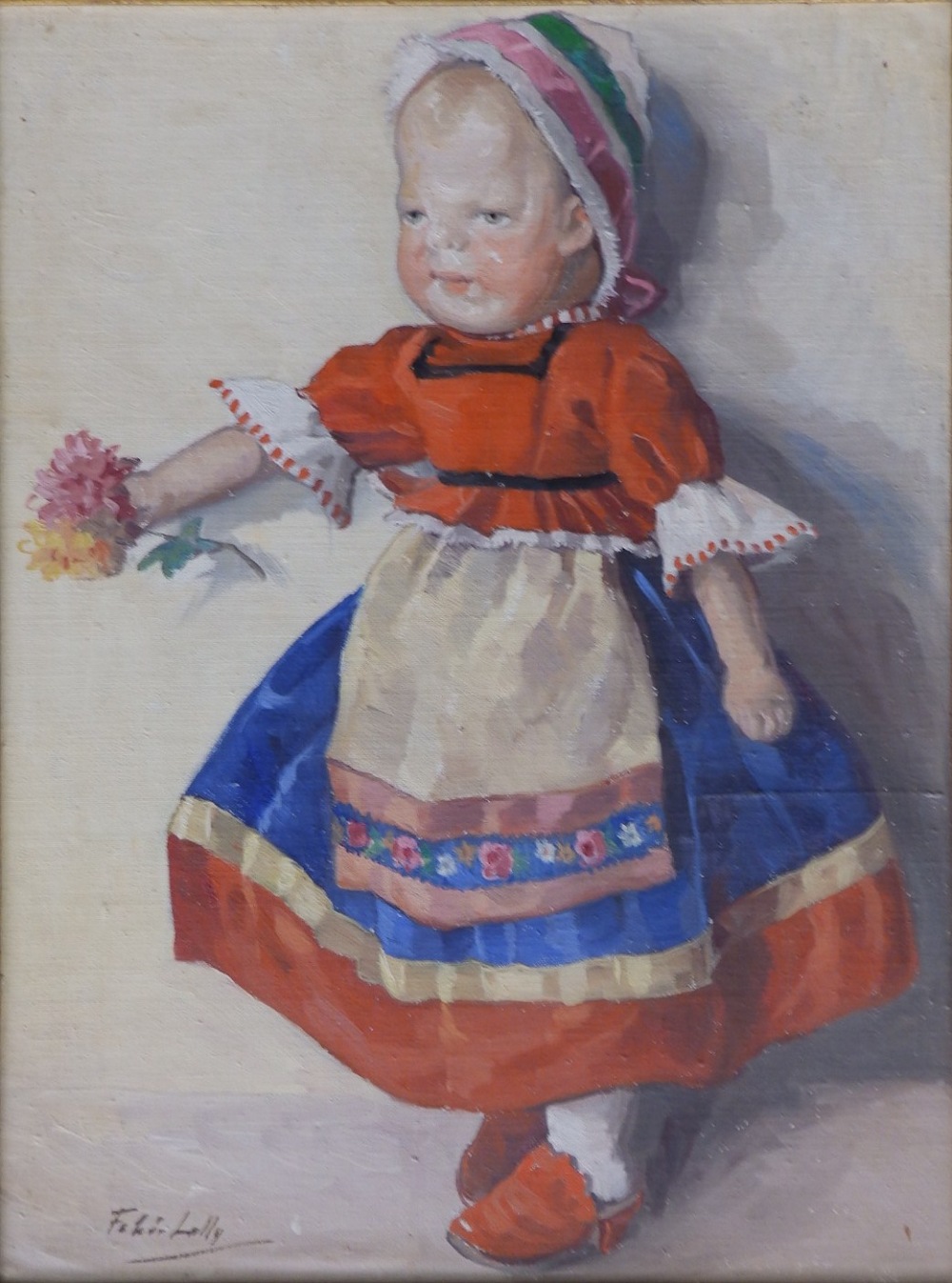 Feher Lolly - a pair of oils on canvas board - Little Dutch boy & girl, signed, 15.5" x 11.5" (2) - Image 2 of 2