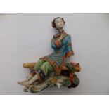 A 20thC Chinese pottery figure of a seated lady - fingers with slight damage, 9.5" high.