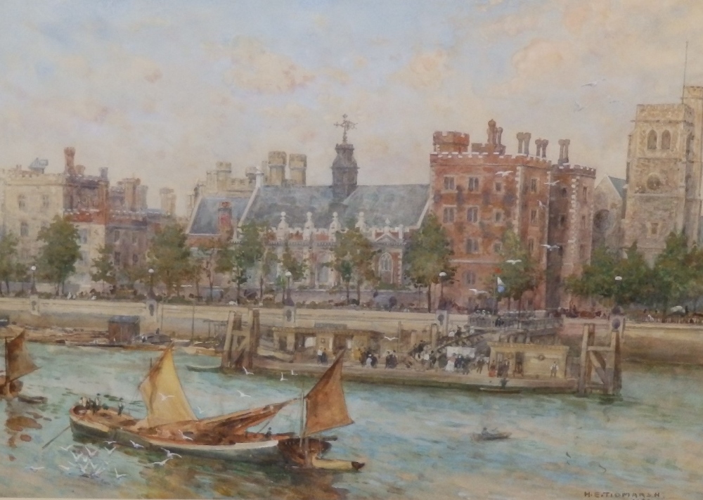 H. E. Tidmarsh (fl. 1880-1903) - watercolour with bodycolour - Lambeth Palace from the Bridge,