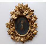 19thC Italian School - an oval oil painting - The Virgin Mary, 8.5" high, housed in an elaborately