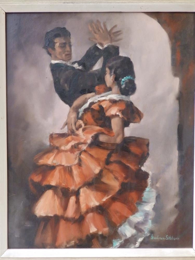 Gudrun Sibbons (born 1925) - oil - Flamenco dancers.