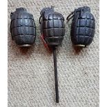 Three British hand grenades; No.23 Mk3 - 1917, No.5 Mk1 - 1916 and one other dated 1916. (3)