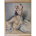 Eugene ? - 20thC oil on canvas - Portrait of a young flirtatious woman, indistinctly signed, 25" x