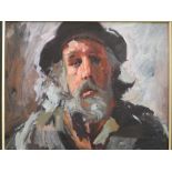 Robert O. Lenkiewicz - oil on canvas - Portrait of a grey-haired man in black hat, from the Vagrancy