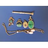 Four various pendants, a propelling pencil and a necklace. (6)
