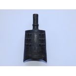 A Chinese bronze bell in the archaic style, 8" high.