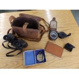 A pair of old Zeiss binoculars, a voltmeter, light meter and three other pieces. (6)