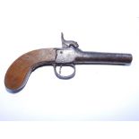 An early 19thC percussion lock pocket pistol, 7.5".