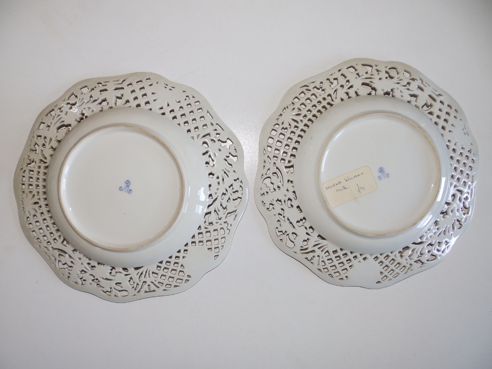 A pair of German porcelain painted ribbon plates by Helena Wolfsen decorated birds - 'AR'. - Image 2 of 2