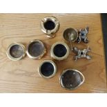 Three small Chinese brass censers and six other pieces. (9)