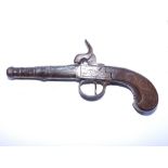 A Queen Anne pocket pistol by T. Richards having silver wire inlay to the stock, 7.75".