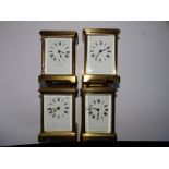 A French brass carriage clock retailed by Mappin & Webb together with three other brass carriage