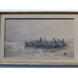 N. A. Keen - watercolour en grisaille - The charge of the Light Brigade, signed & dated 1901, 7" x