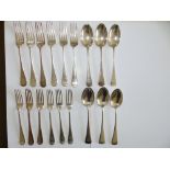 18 pieces of matching silver cutlery; 6 dessert forks, 6 dessert spoons & 12 dinner forks - KB,