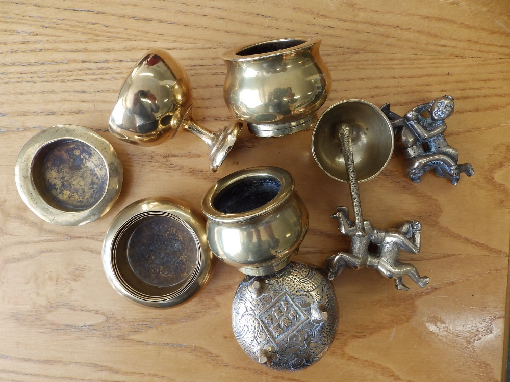 Three small Chinese brass censers and six other pieces. (9) - Image 2 of 2