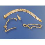 A modern three colour 9ct gold bracelet, two other bracelets and a pendant. {4)
