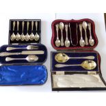A cased Victorian three piece silver cutlery christening set - 'GA' London - a/f, a cased pair of