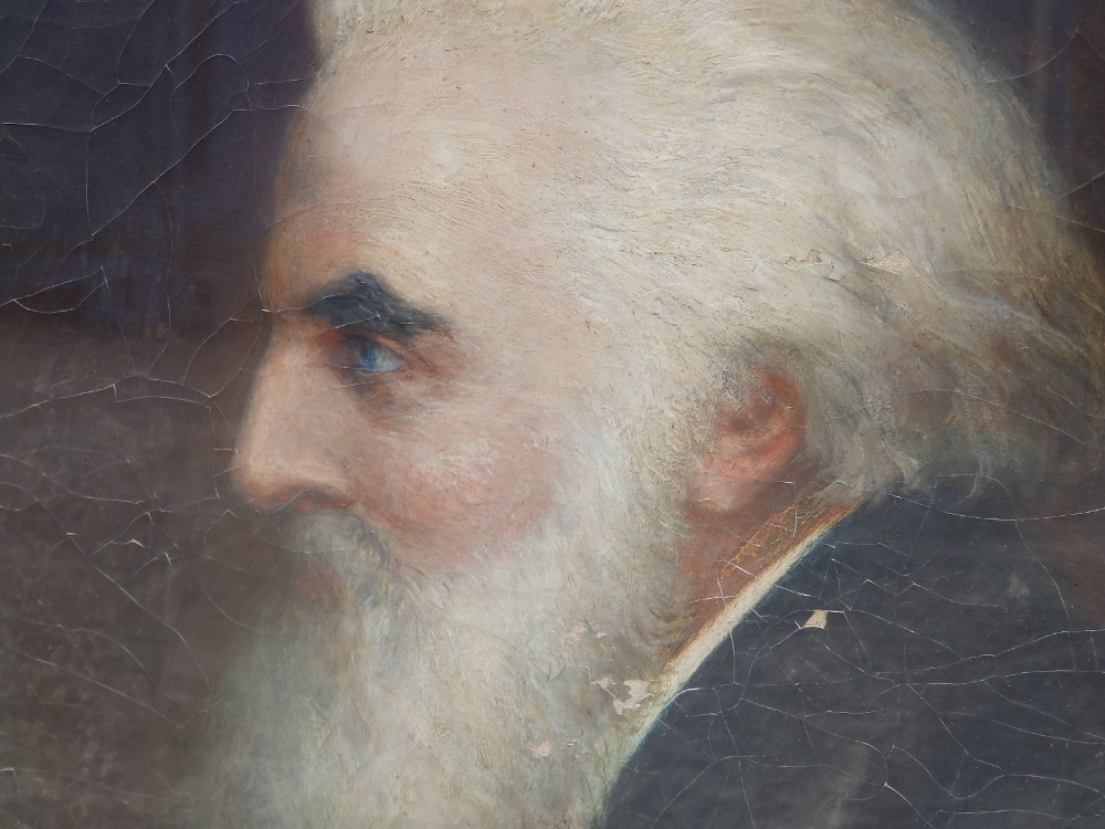 Victorian School - oval oil on canvas - Portrait of a white-haired bearded gentleman, 27" high - a/ - Image 2 of 2