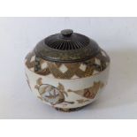 A small Japanese Meiji period Satsuma censer with metal cover.