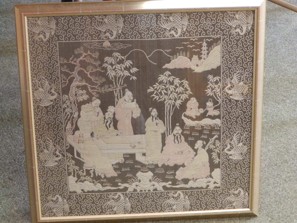 A 20thC Chinese machine embroidered panel, 18" x 18.5".