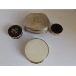 A small circular dressing table box with detachable tortoiseshell lid - London 1918 and three