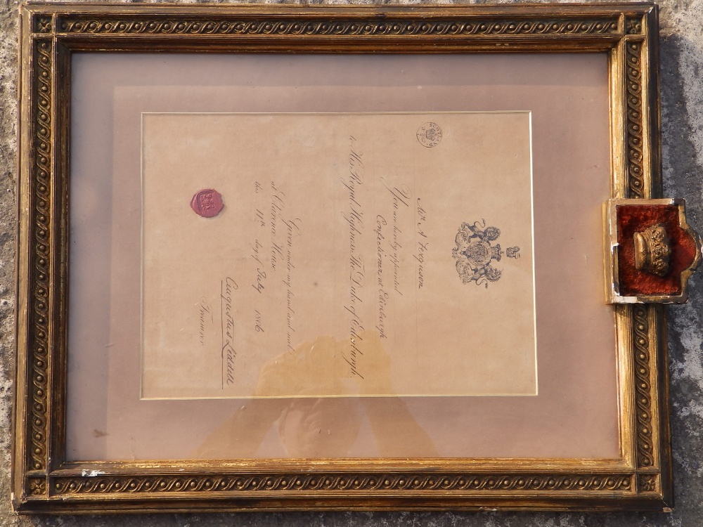 A framed Victorian Royal Warrant to W. A. Ferguson, Confectioner at Edinburgh 1866.