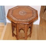 A small late 19thC Eastern inlaid hexagonal table, 15.75" across.