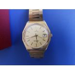 A boxed gent's gold plated Omega Seamaster Automatic bracelet wrist watch with a spare link and