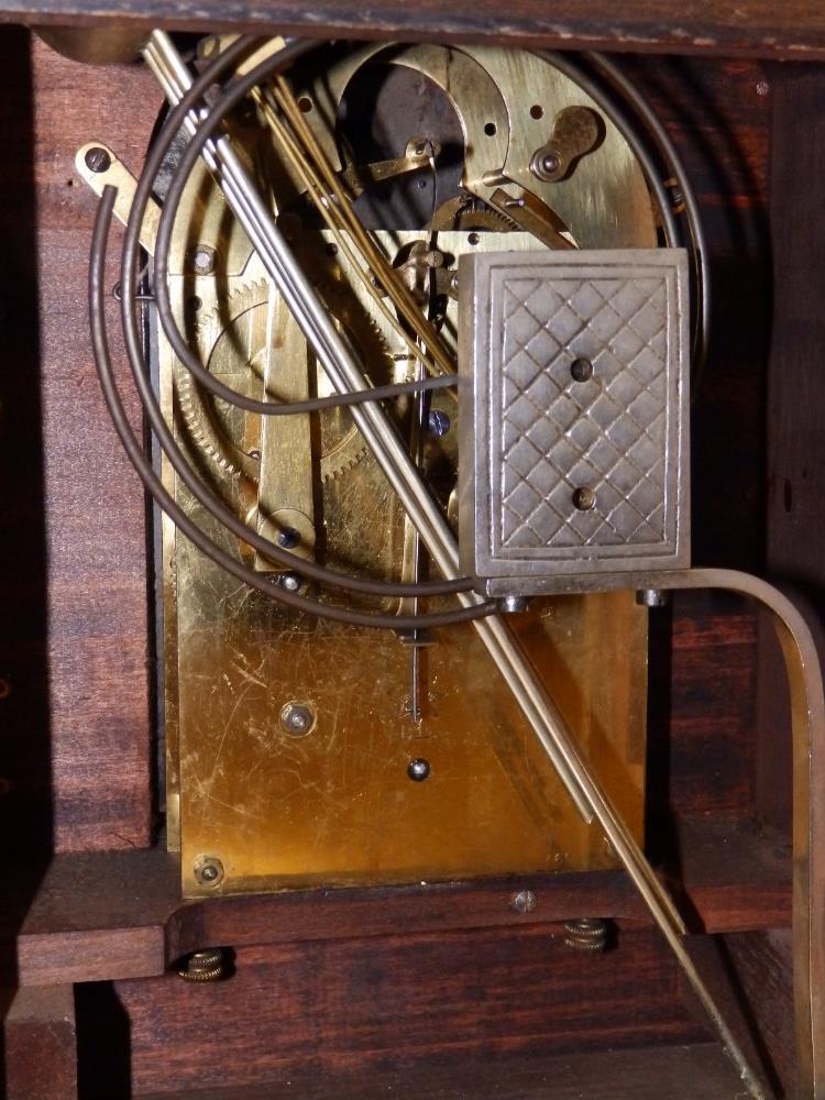 A German chining mahogany bracket clock with silvered dial by Junghans, Wurtenburg, 15" high. - Image 2 of 2