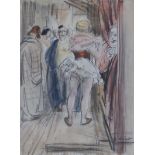 Dame Laura Knight (1877-1970) - watercolour with black crayon - 'At The Ring Doors', signed, 14.5" x