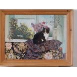 Paula Humphris - a modern pastel - 'Penny by a Window with Flowers', March 1983, 18" x 25".