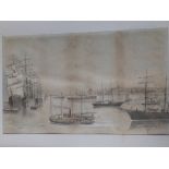 Late 19thC School - watercolour - Steam & sailing ships in extensive harbour scene with factory