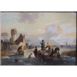Jean (Jan) Michael Ruyten (1813-1881) - oil on panel - A Dutch frozen river landscape with a