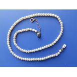 A small old pearl necklace with single colourless stone clasp, the pearls approximately 3.5mm