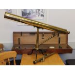 A 19thC brass Clarkson telescope on tripod stand in case.