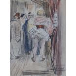Dame Laura Knight (1877-1970) - watercolour with black crayon - 'At the Ring Doors', signed, 14.5" x