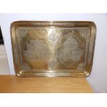 A late 19th/early 19thC Eastern engraved brass rectangular tray with inscriptions.