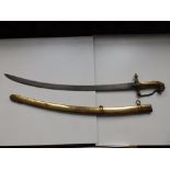 A brass-hilted bandsman's sword in brass scabbard - '2nd West Indian'